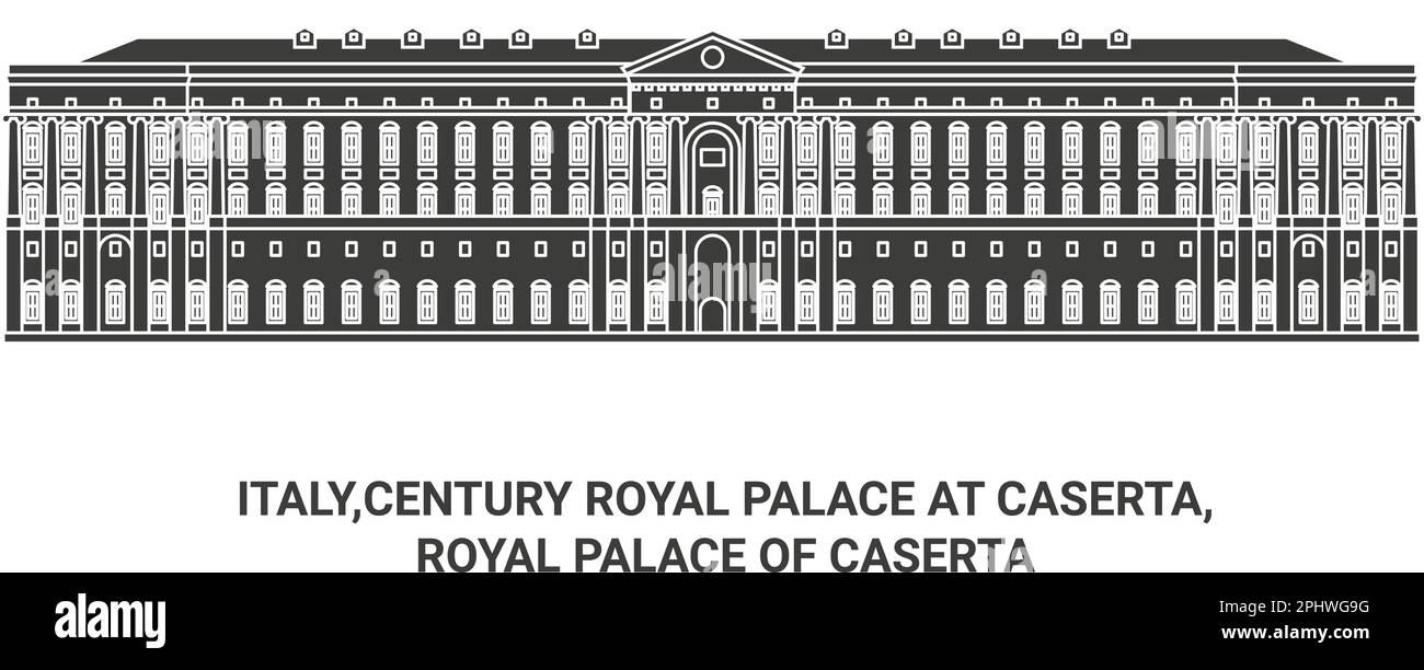 Italy,Century Royal Palace At Caserta, Royal Palace Of Caserta travel landmark vector illustration Stock Vector