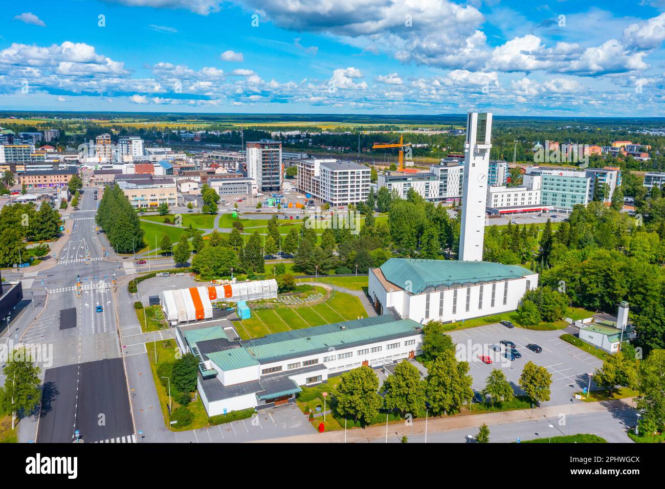Aerial view of Lakeuden Risti Church in Finnish town SeinГ¤joki . Stock Photo