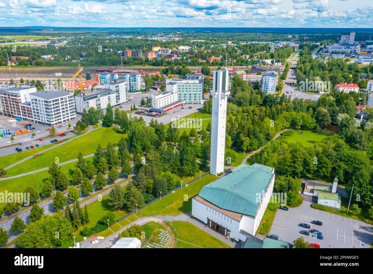 Aerial view of Lakeuden Risti Church in Finnish town SeinГ¤joki . Stock Photo