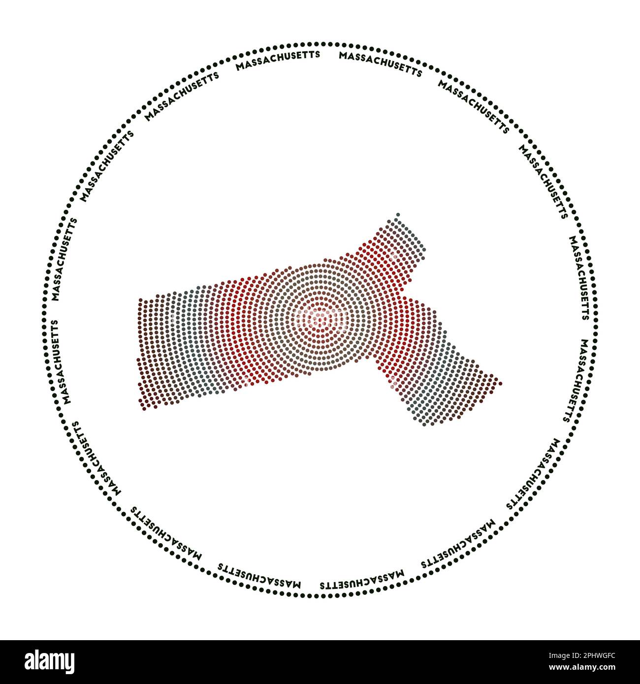 Massachusetts round logo. Digital style shape of Massachusetts in ...
