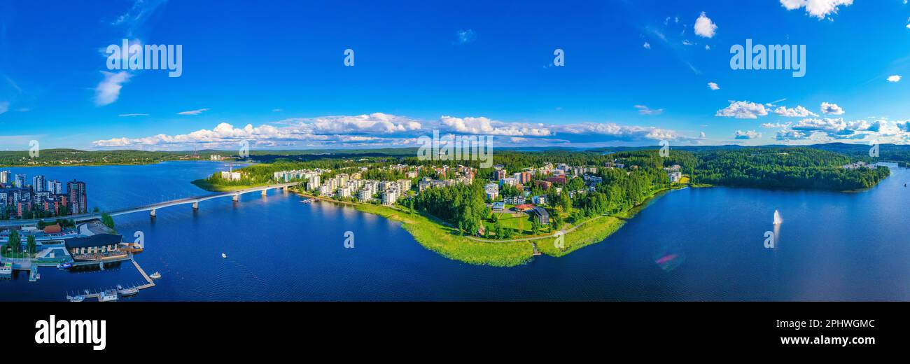 Residential houses at a waterfront of Finnish JyvГ¤skylГ¤. Stock Photo