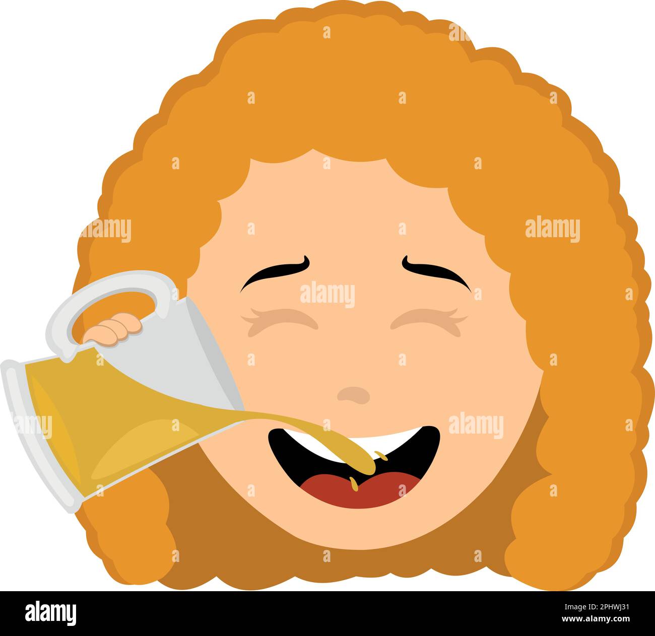vector illustration face of a redhead woman drinking a glass of beer Stock Vector