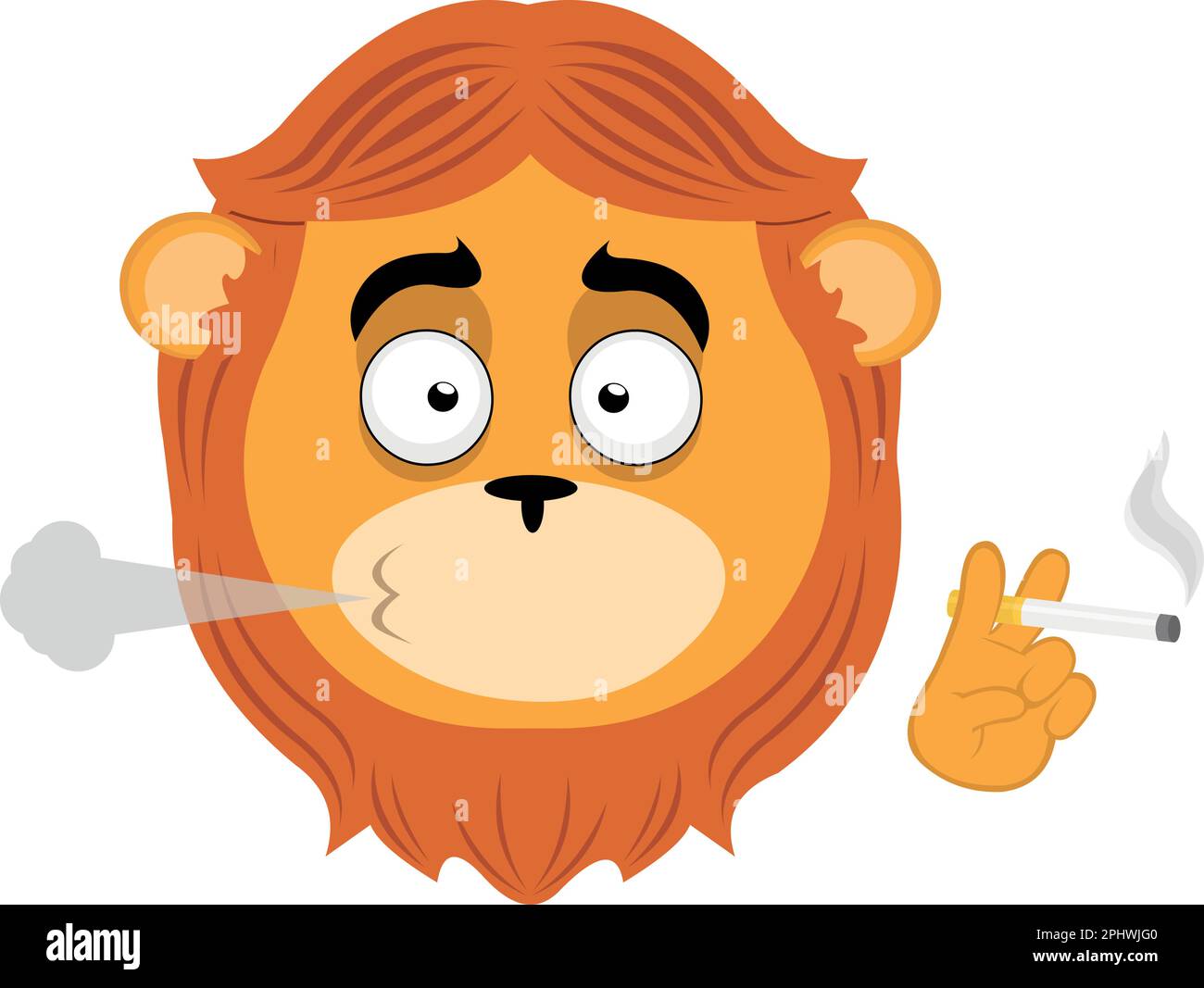 vector illustration face of a cartoon lion smoking a cigarette Stock Vector