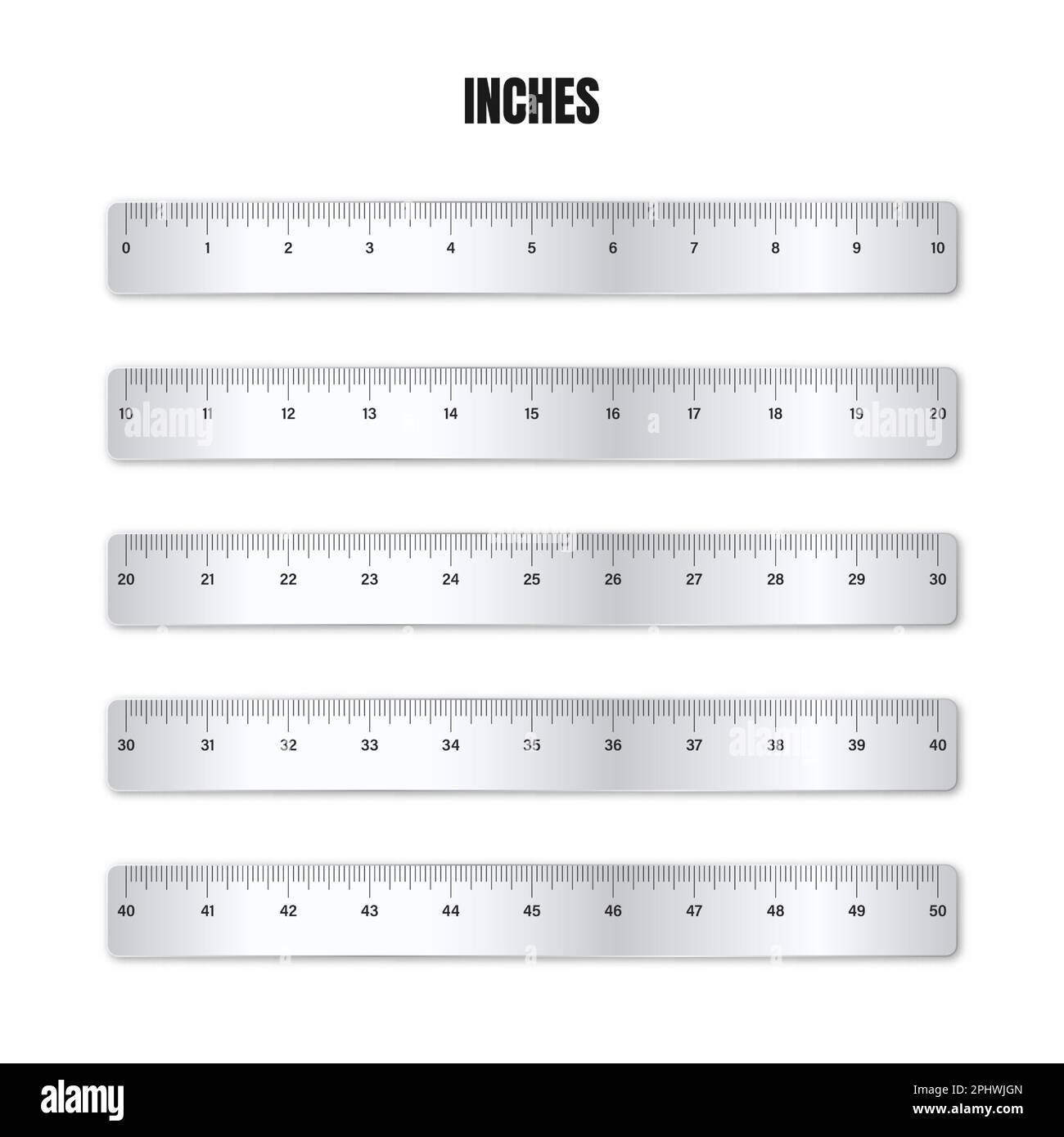 Realistic various shiny metal rulers with measurement scale and divisions,  measure marks. School ruler, inch scale for length measuring. Office Stock  Vector Image & Art - Alamy