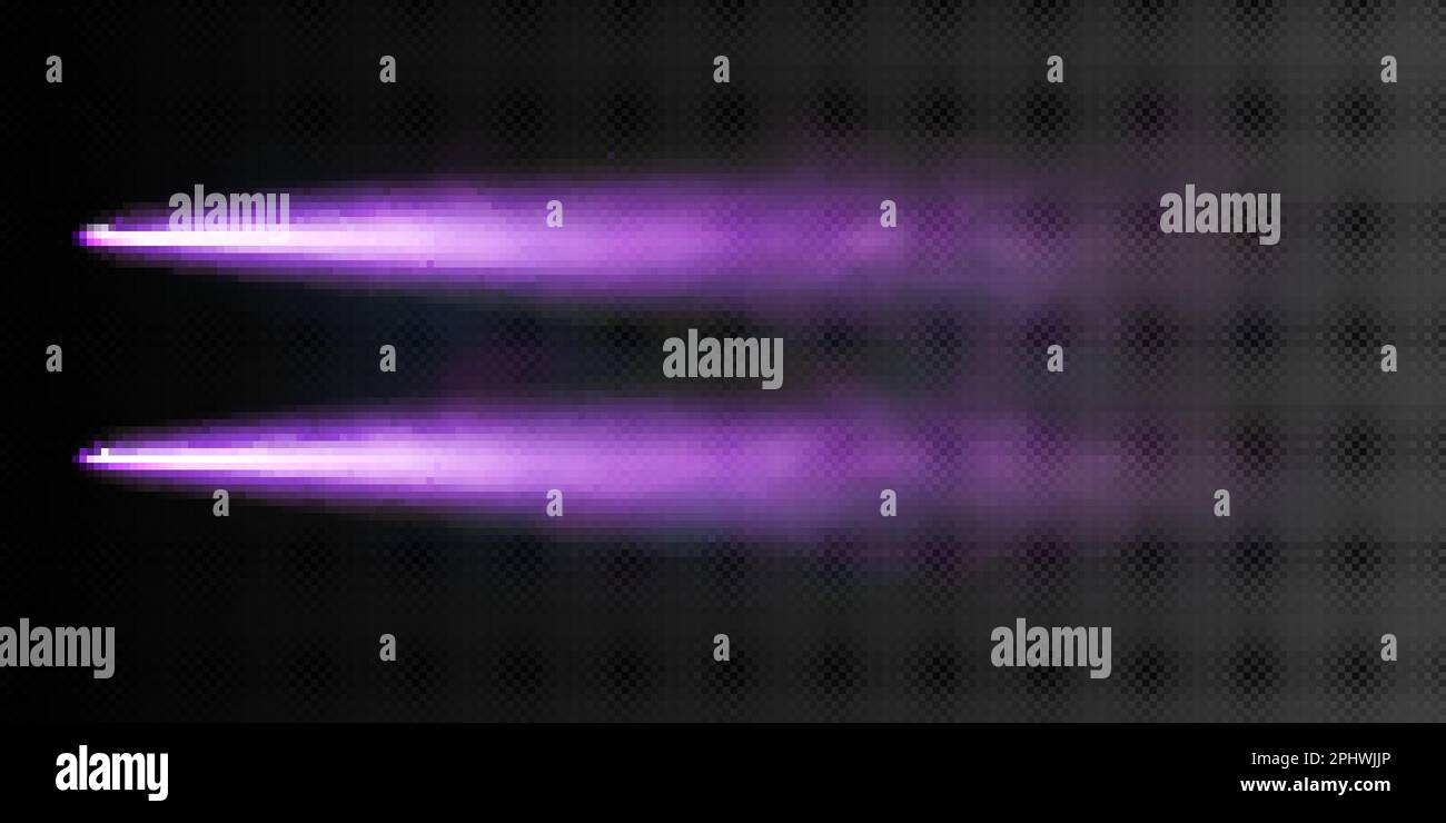 Realistic purple rocket flight trails isolated on transparent