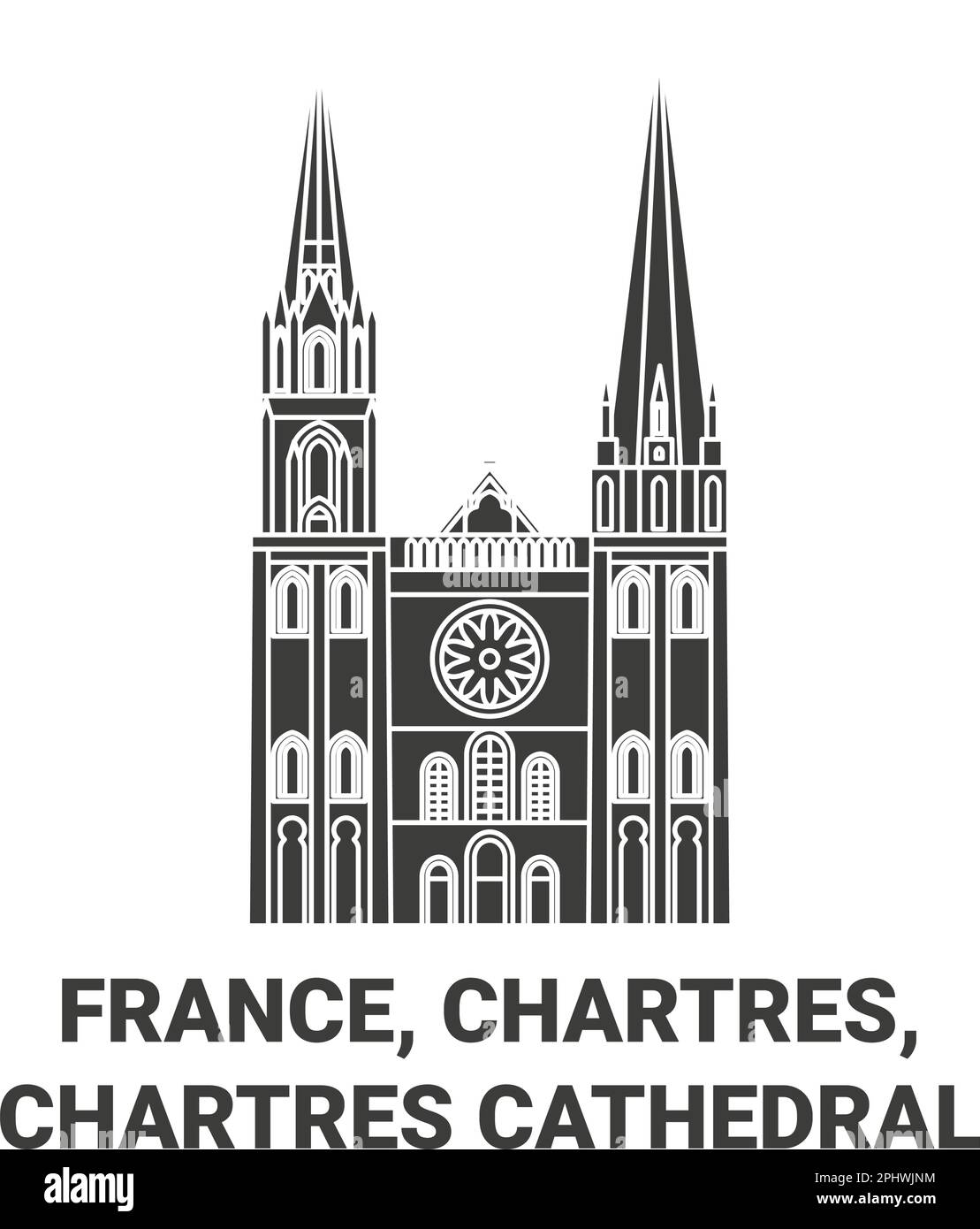 France, Chartres, Chartres Cathedral, travel landmark vector illustration Stock Vector