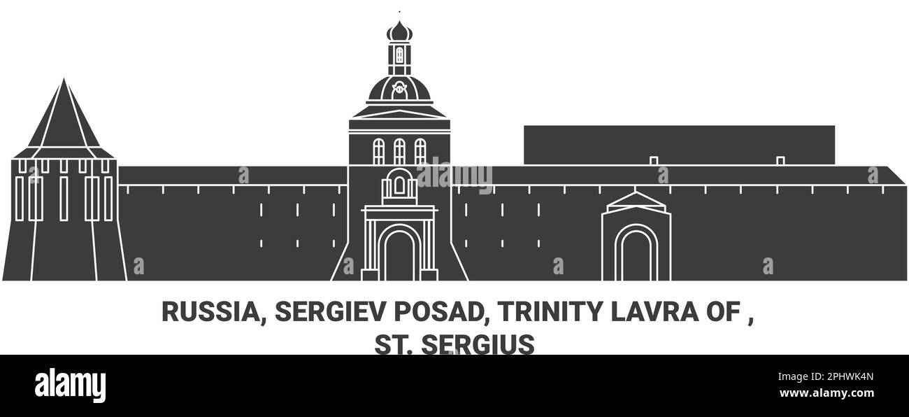 Russia, Sergiev Posad, Trinity Lavra Of St. Sergius travel landmark vector illustration Stock Vector