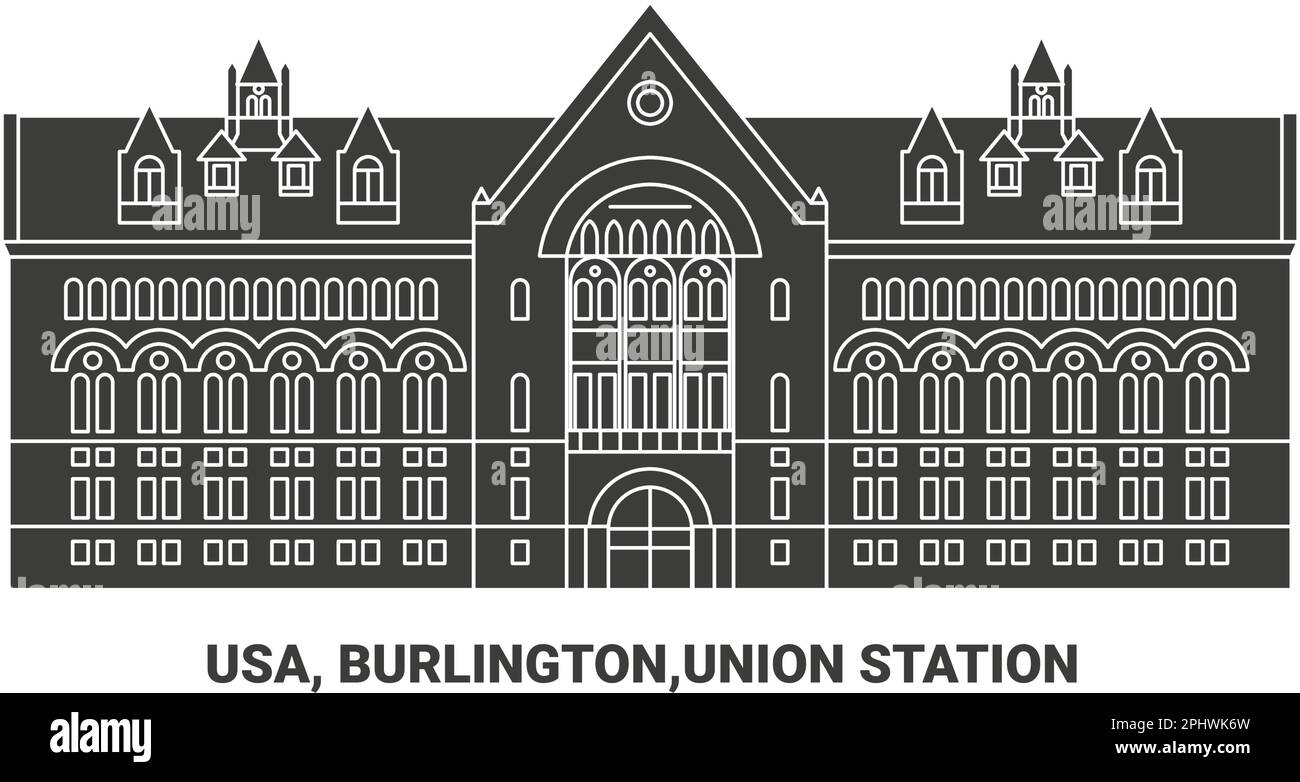 Usa, Burlington,Union Station, travel landmark vector illustration Stock Vector