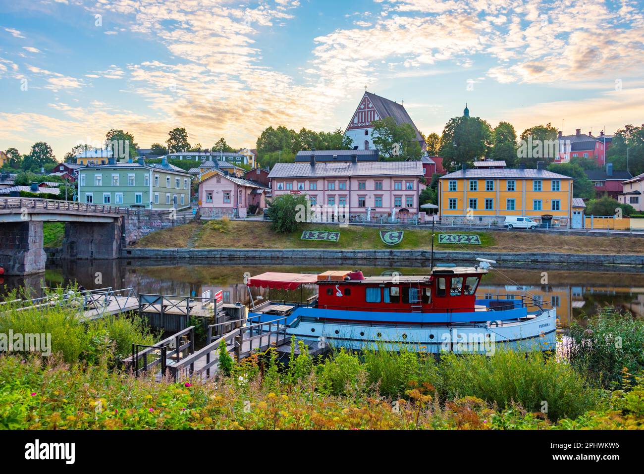 Sunrise view of cityscape of Finnish town Porvoo. Stock Photo
