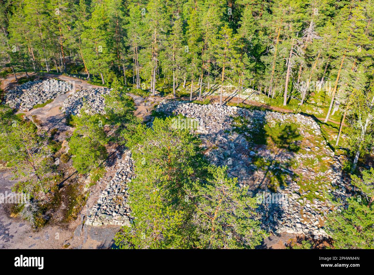 Aerial view of Sammallahdenmäki, a Bronze Age burial site in Finland near Rauma Stock Photo