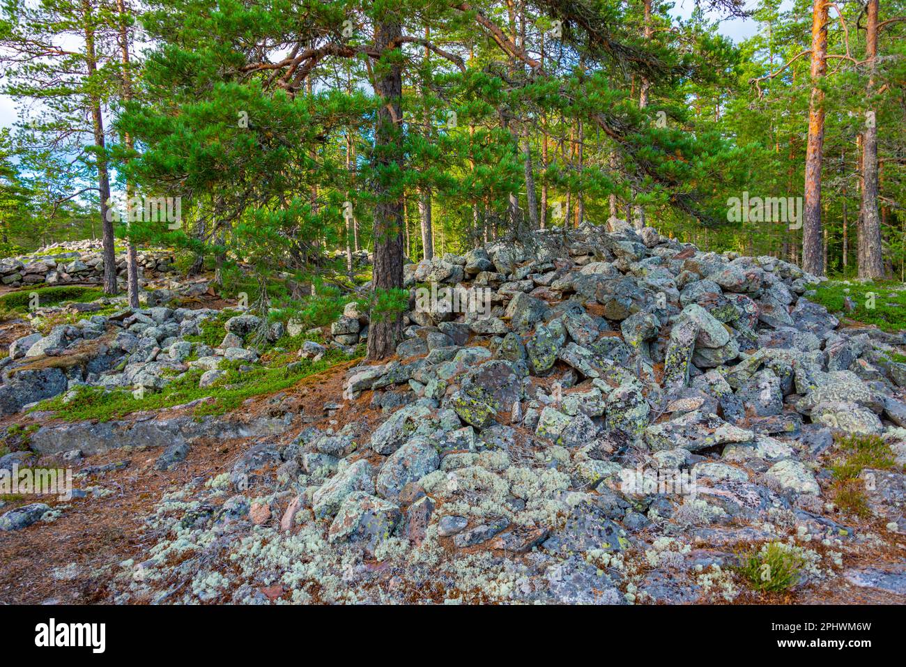 Sammallahdenmäki is a Bronze Age burial site in Finland near Rauma Stock Photo