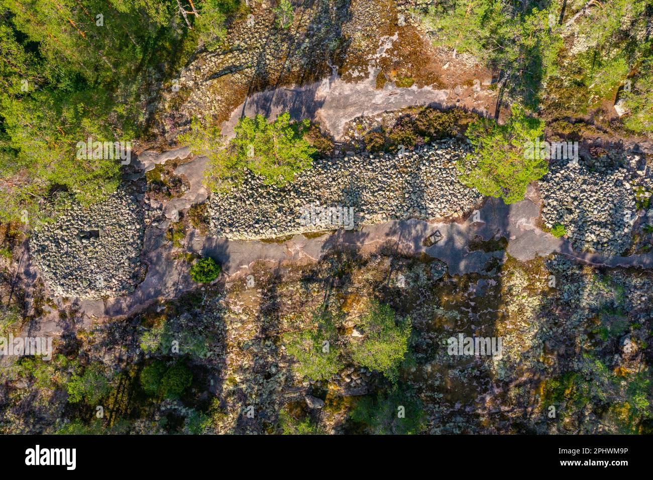 Aerial view of Sammallahdenmäki, a Bronze Age burial site in Finland near Rauma Stock Photo