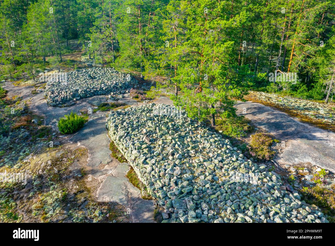 Sammallahdenmäki is a Bronze Age burial site in Finland near Rauma Stock Photo