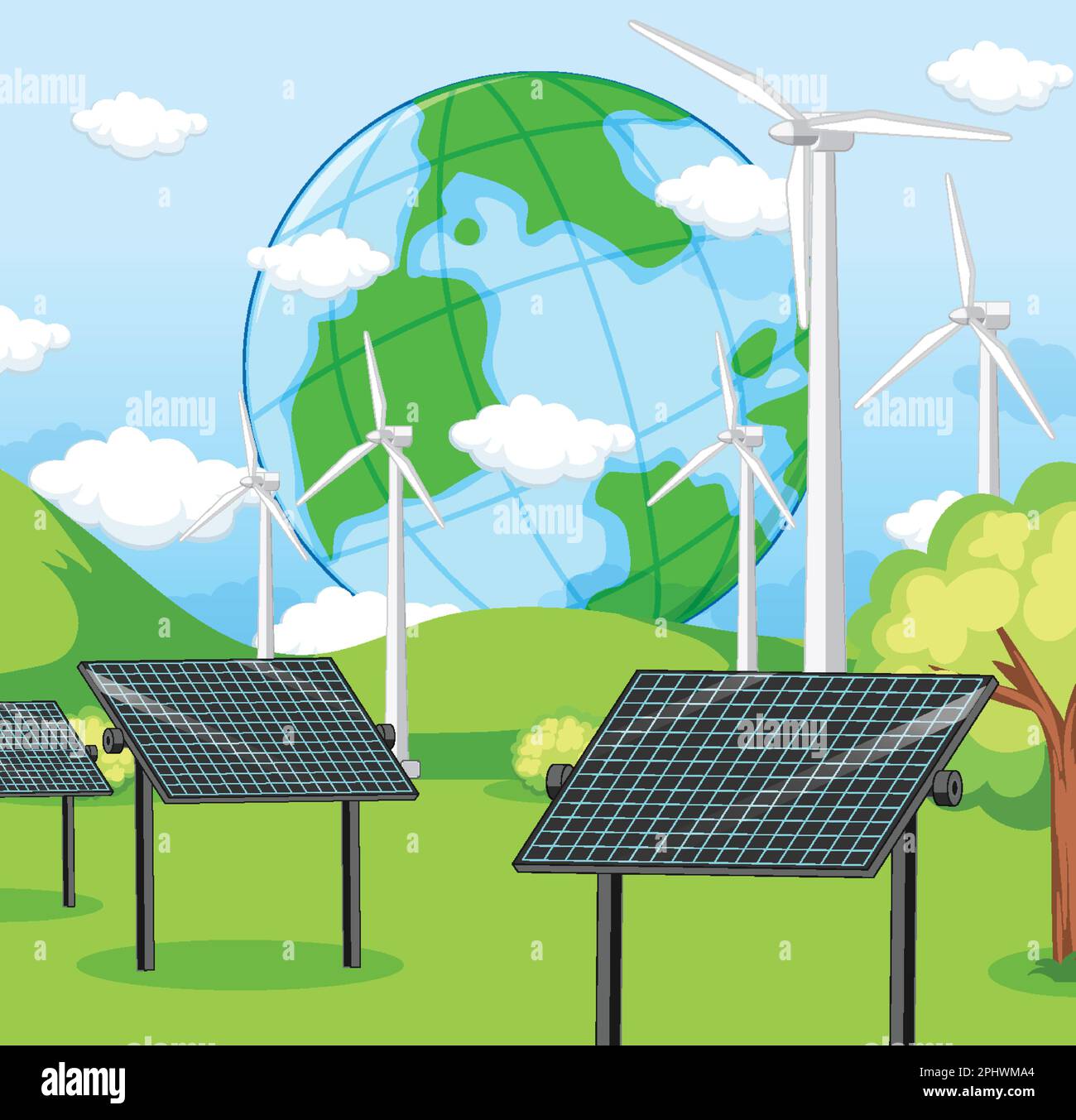 Green energy generated from natural resources vector concept