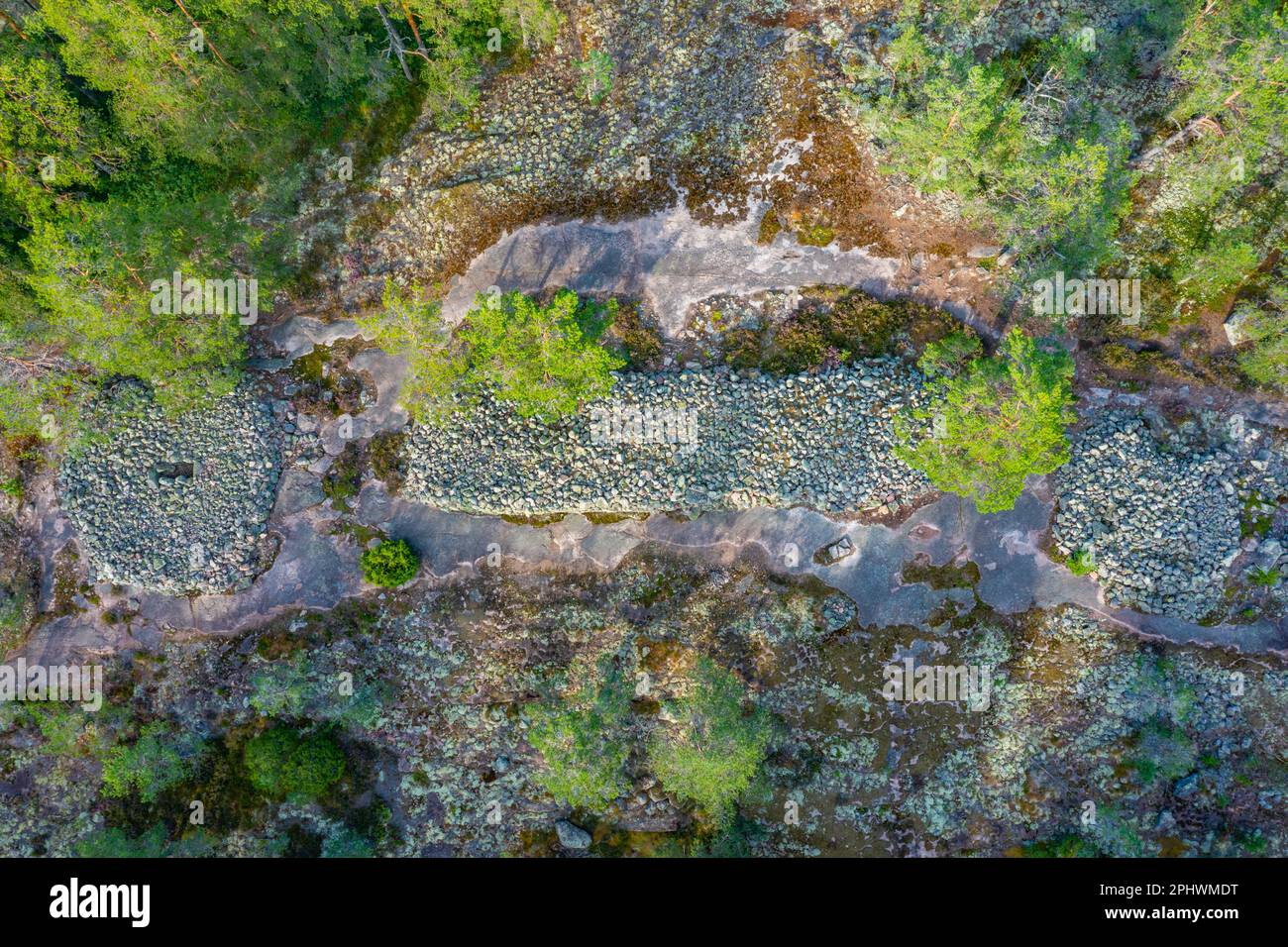 Aerial view of Sammallahdenmäki, a Bronze Age burial site in Finland near Rauma Stock Photo