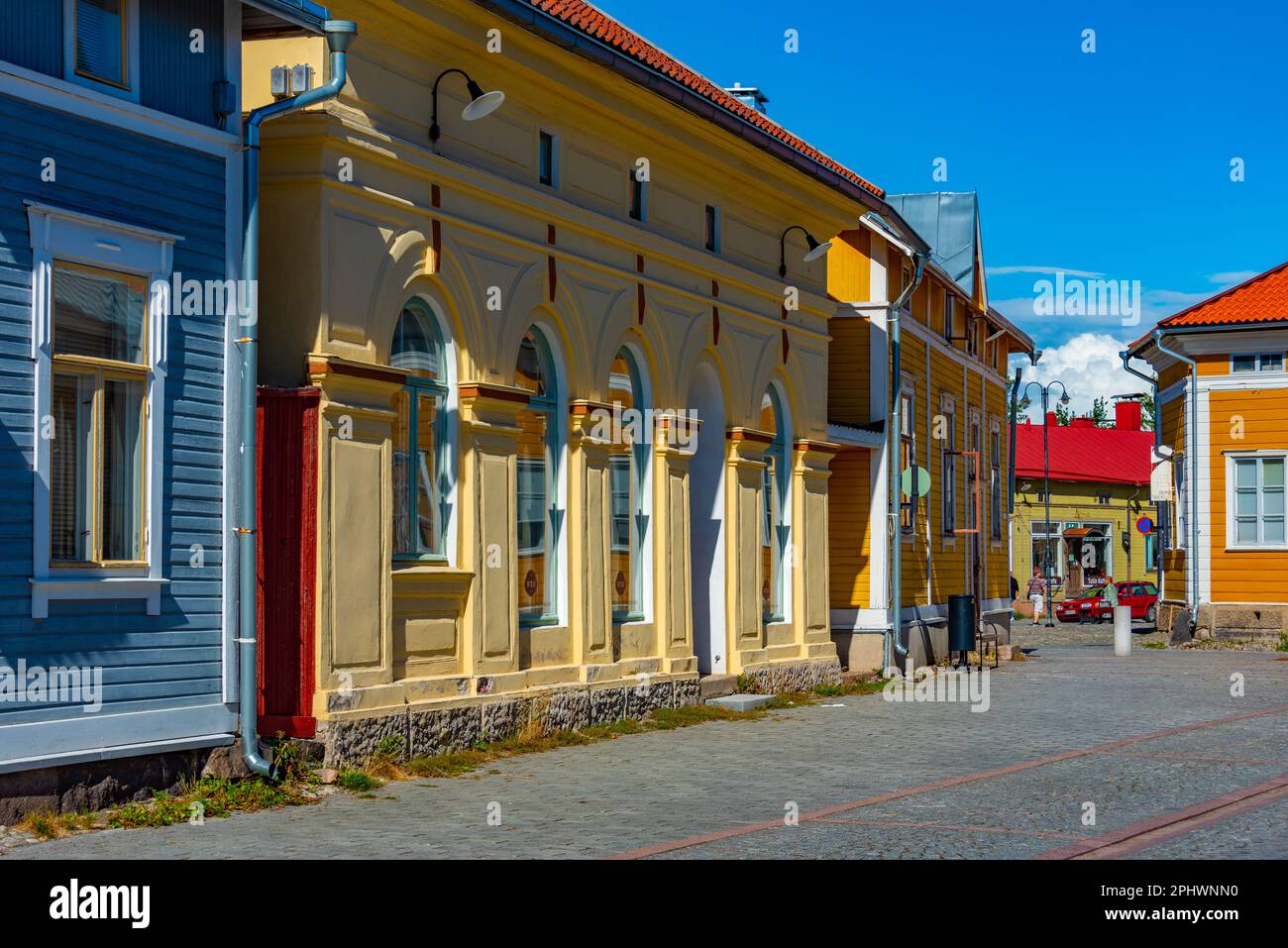 Timber Buildings At Vanha Rauma District Of Rauma In Finland Stock