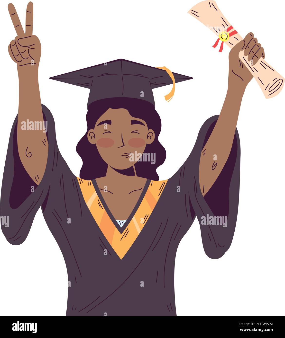 Smiling student holds diploma over white Stock Vector