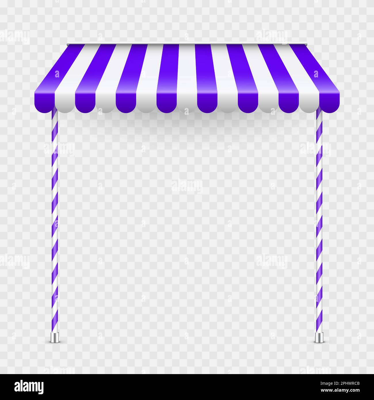 Violet shop sunshade with stand holders. Realistic striped cafe awning ...