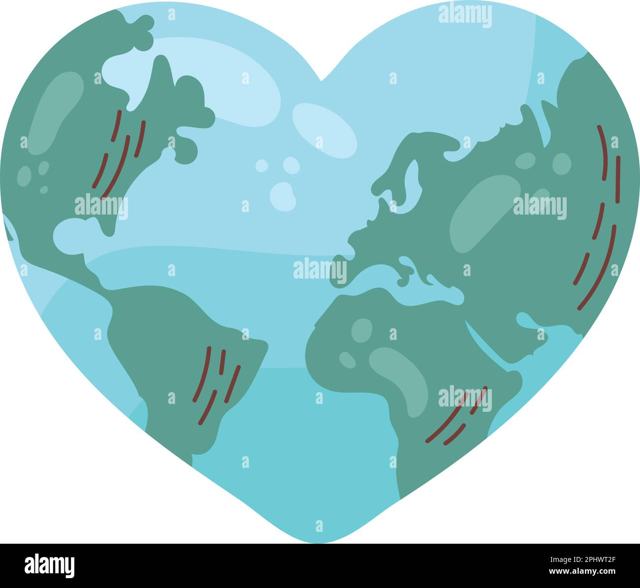 planet map design on heart shape over white Stock Vector
