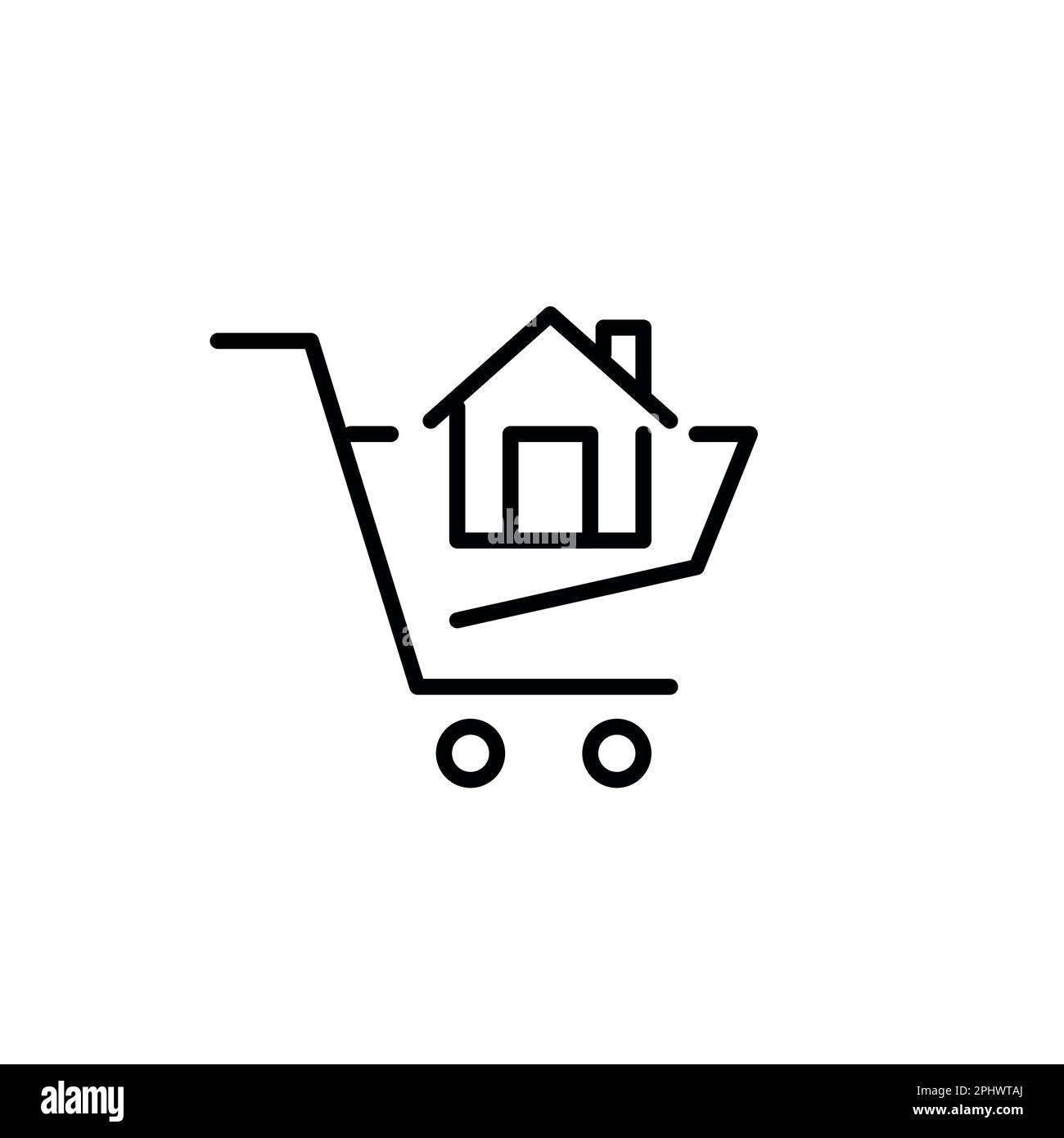 Real estate shopping. House in a shopping cart. Pixel perfect, editable stroke line icon Stock Vector