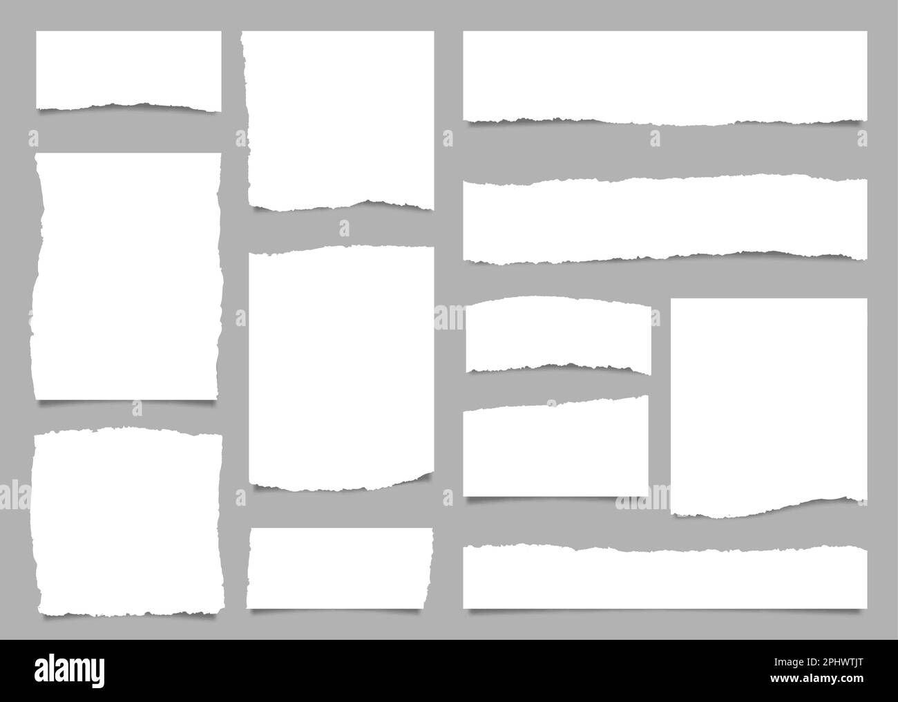 White torn paper rip pieces of sheet edge, note scrap or notebook pages