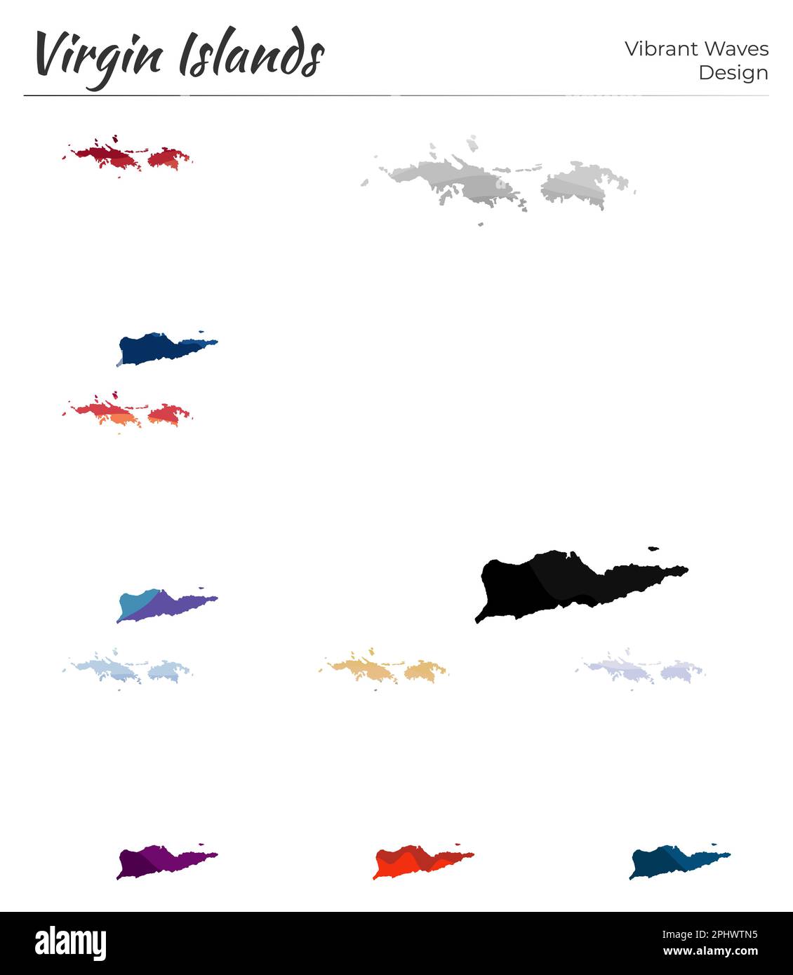 Set of vector maps of Virgin Islands. Vibrant waves design. Bright map ...