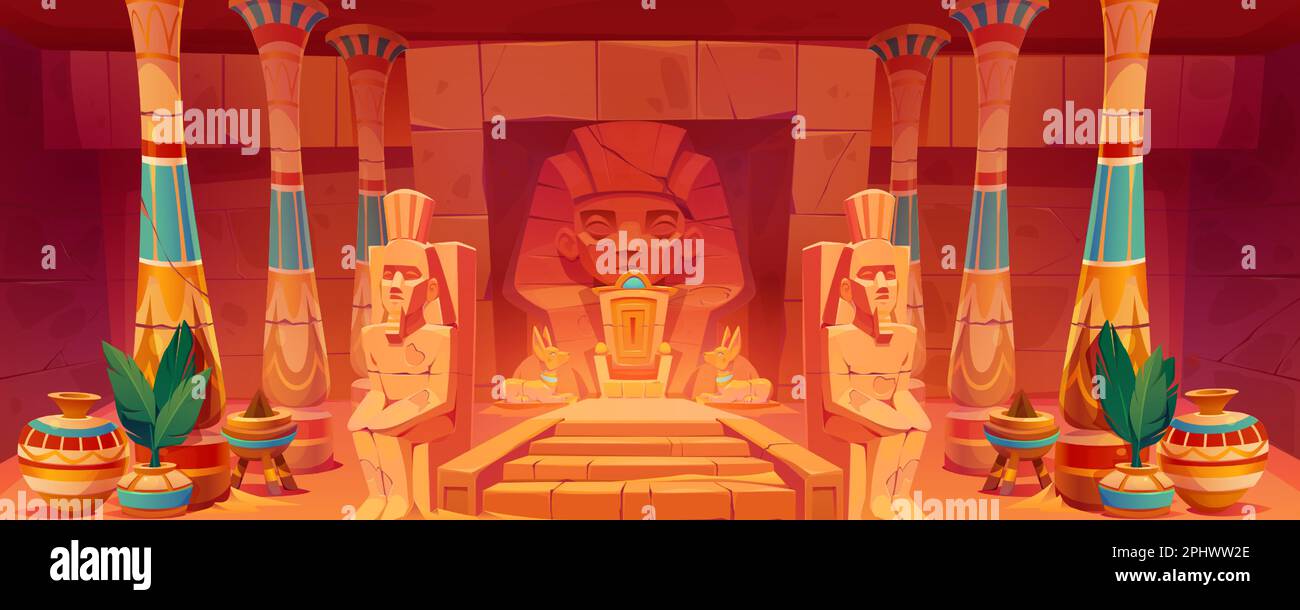 Throne room in ancient Egyptian temple. Vector cartoon illustration of ...