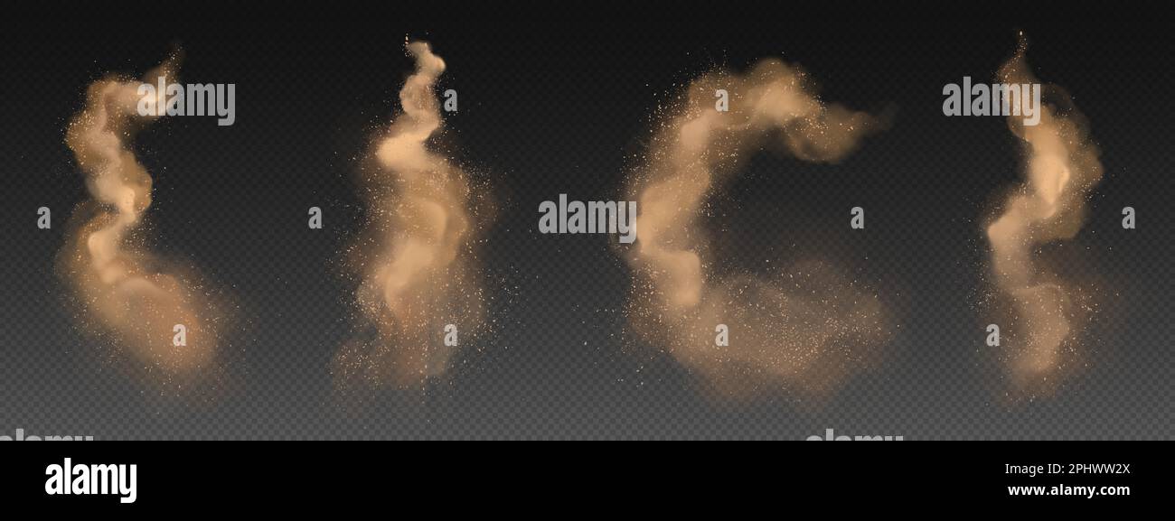 Realistic set of yellow powder clouds isolated on transparent ...