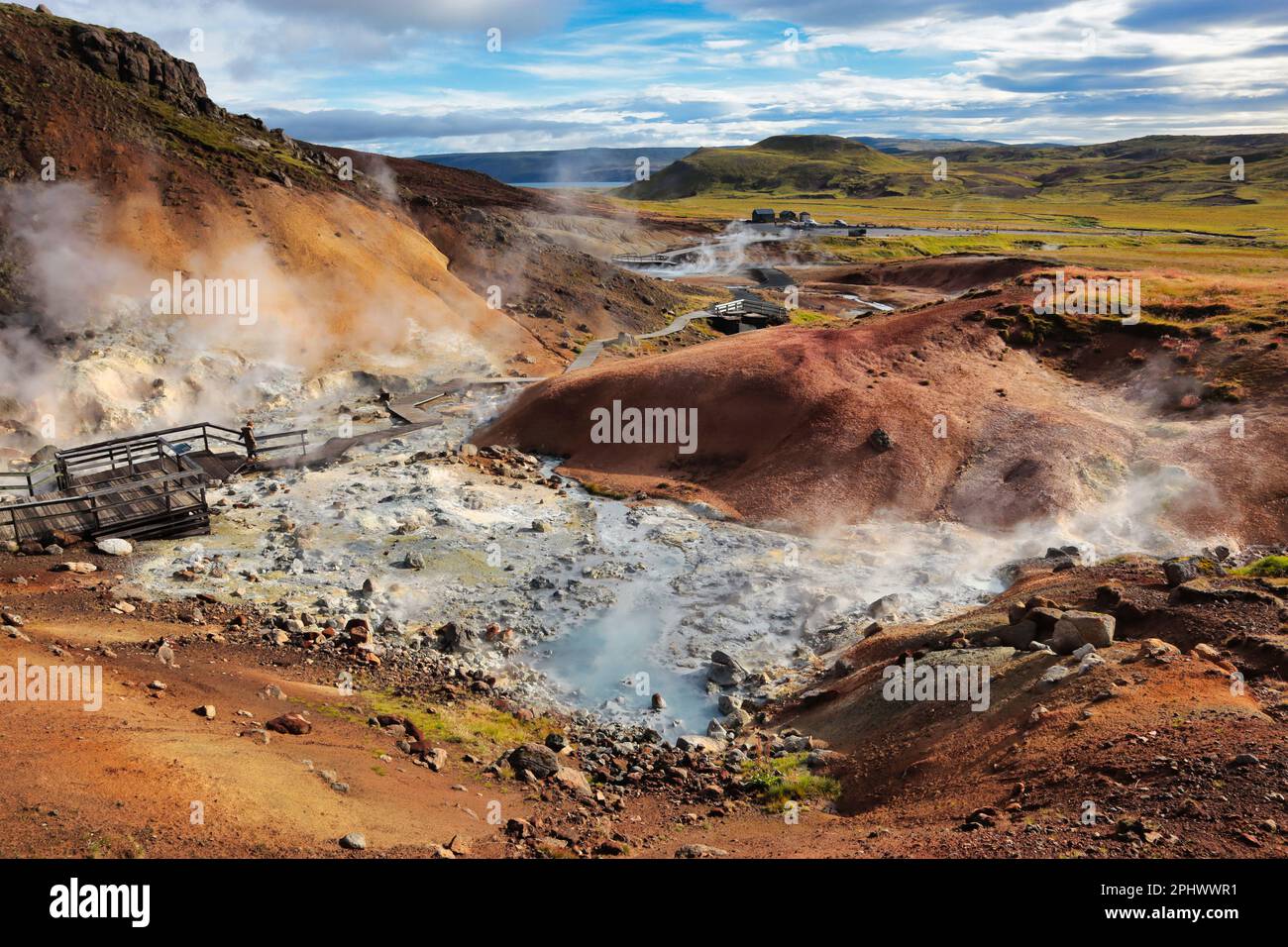 Island - Krýsuvík / Krisuvik heiße Quellen, Landschaft, Seltún, high temperature area, Geothermal Stock Photo