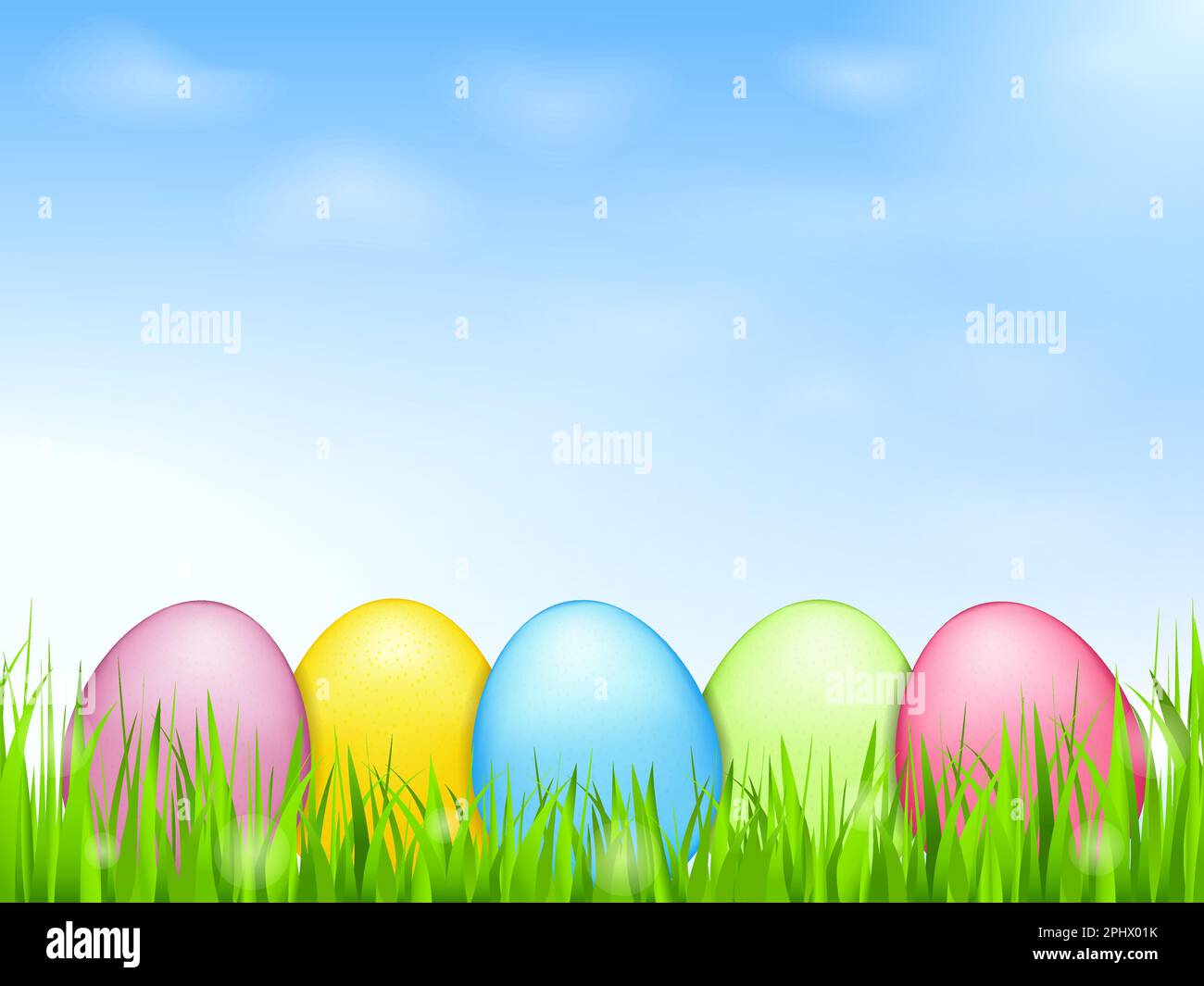 Colored Easter eggs in grass, vector eps10 illustration Stock Vector