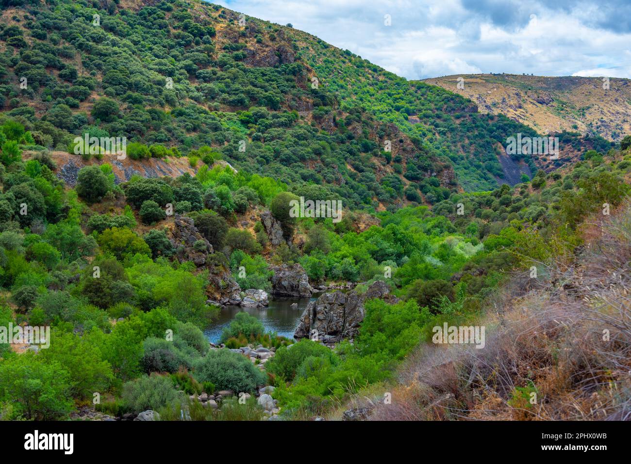Barren valley surrounding confluence of Huebra and Camaces rivers in