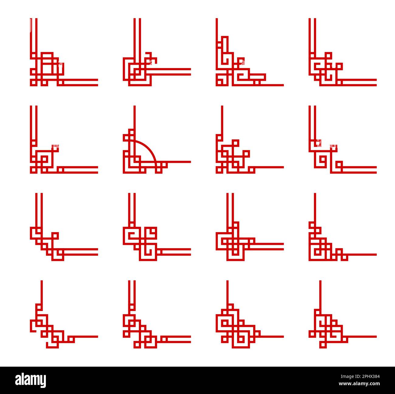 Chinese red frames corners and dividers of luck knots, vector geometric