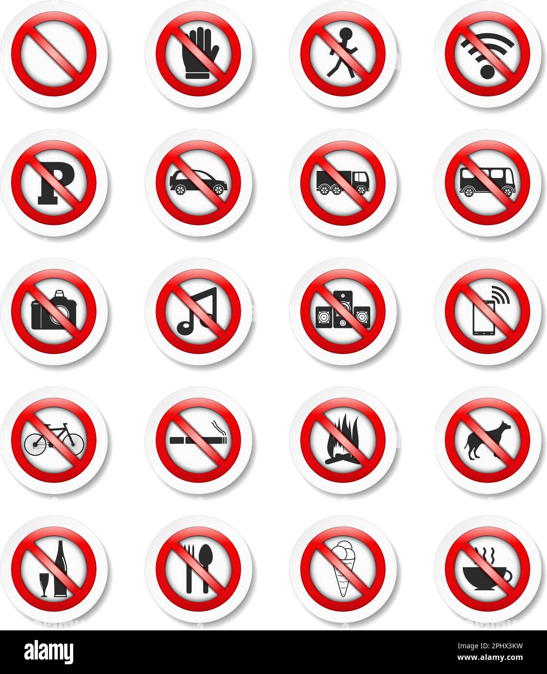 Set of stickers with prohibition signs, vector eps10 illustration Stock Vector