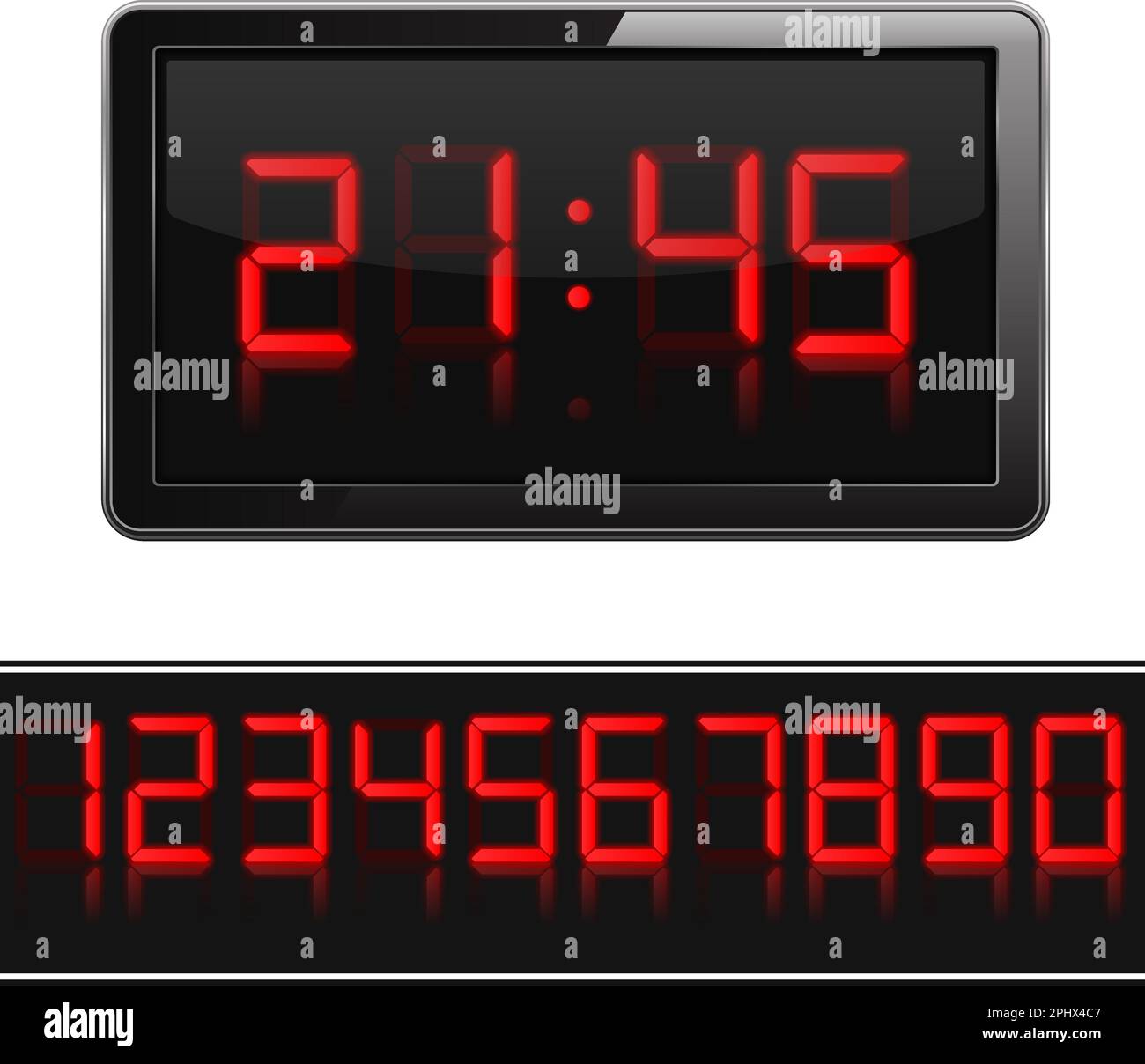 Red digital clock and numbers, vector eps10 illustration Stock Vector