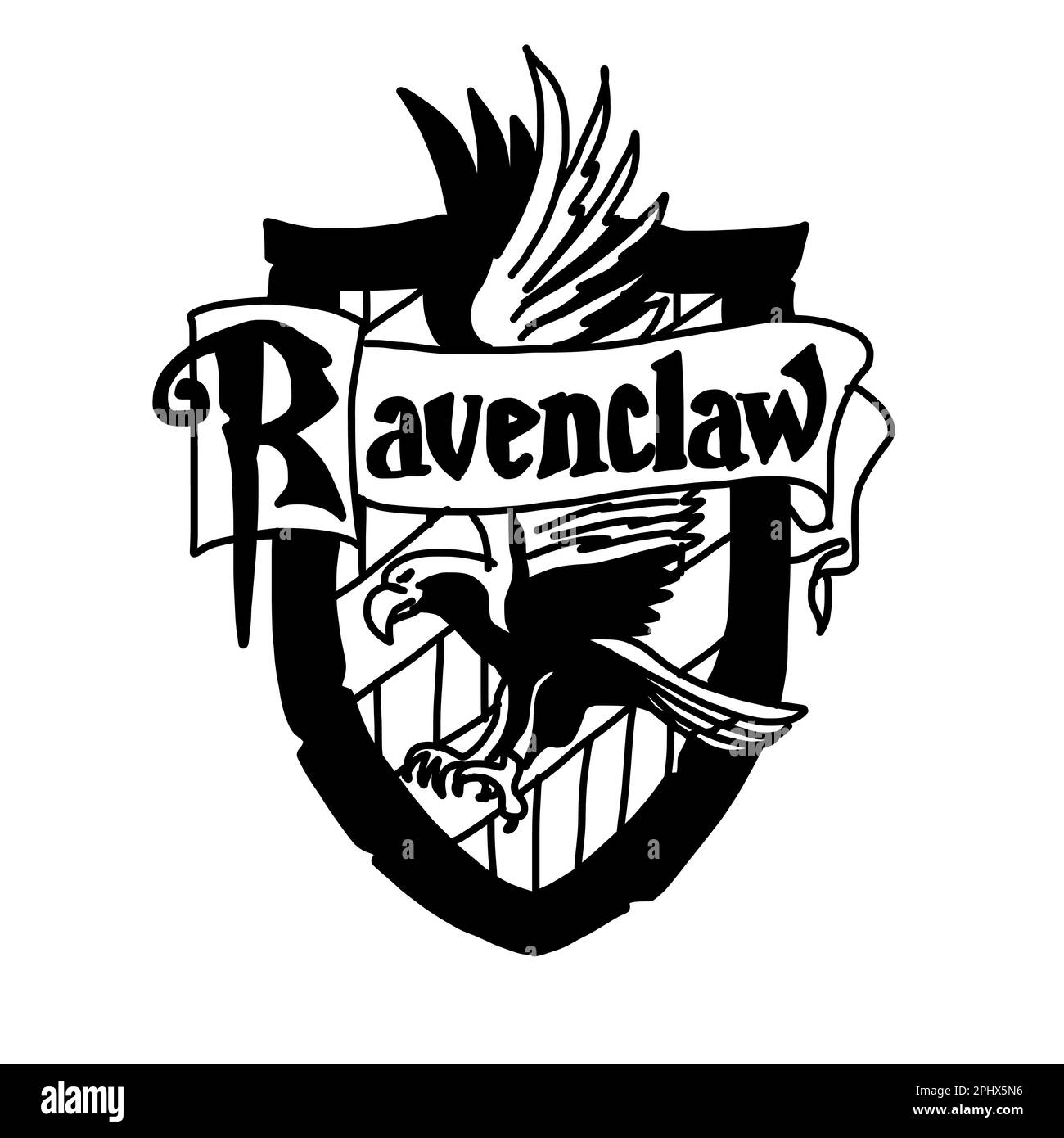 Harry Potter Ravenclaw logo in cartoon doodle style. Vector illustration isolated on white background. Stock Vector