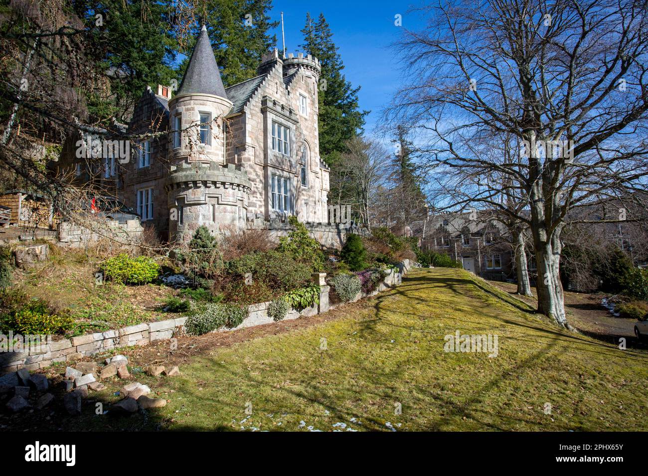 The houses in the village of Ballater look like fairytale ,Royal Deeside, Scotland. Stock Photo