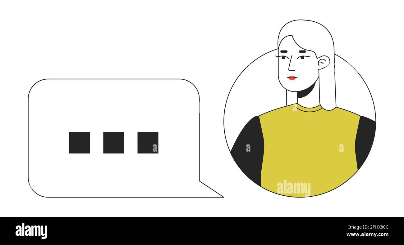 Female user with chat bubble line concept vector spot illustration Stock Vector