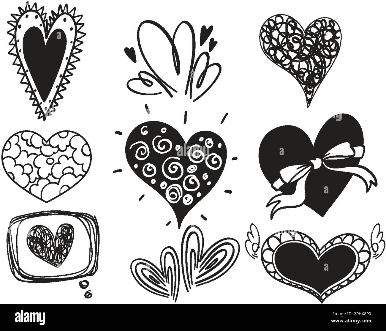 Set of black and white heart illustration Stock Vector Image & Art - Alamy