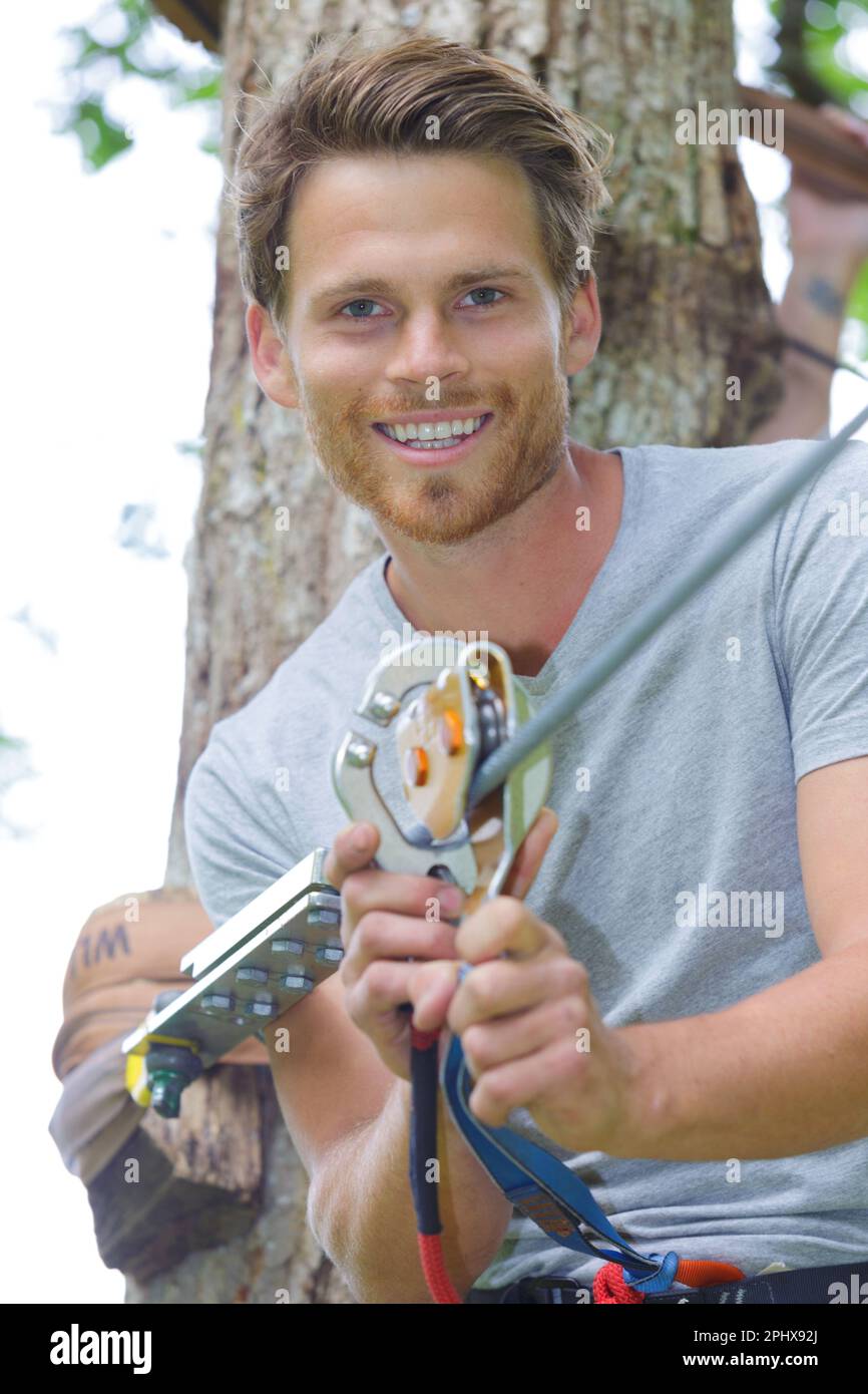happy man ready for jumping with a rope Stock Photo - Alamy