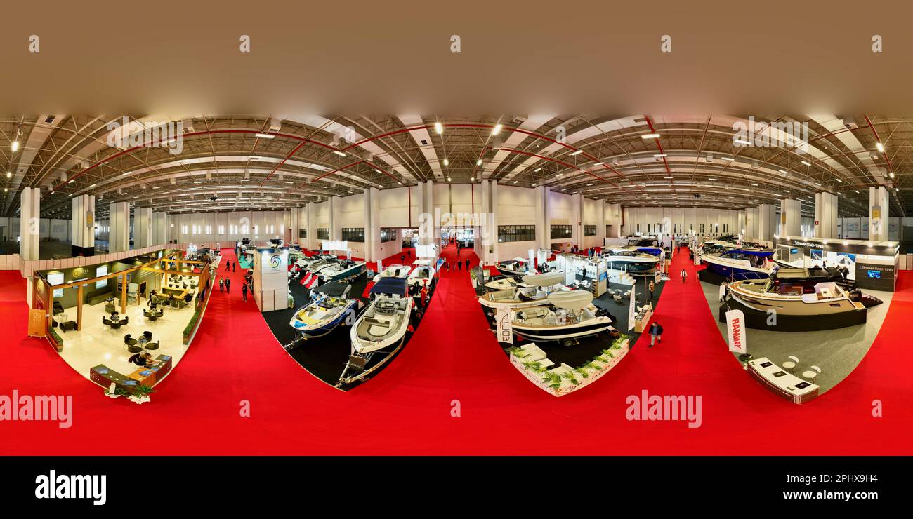 Aerial footage of MAST (Marine Saloon Trade) Boat, Boat Equipment and Marine Accessories Exhibition. High quality photo Stock Photo