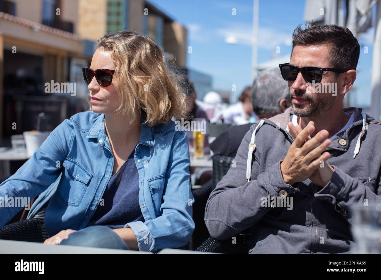 an attractive couple having lunch Stock Photo