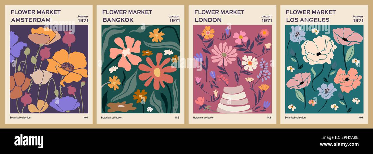 Set of abstract Flower Market posters vector Stock Vector Image & Art ...
