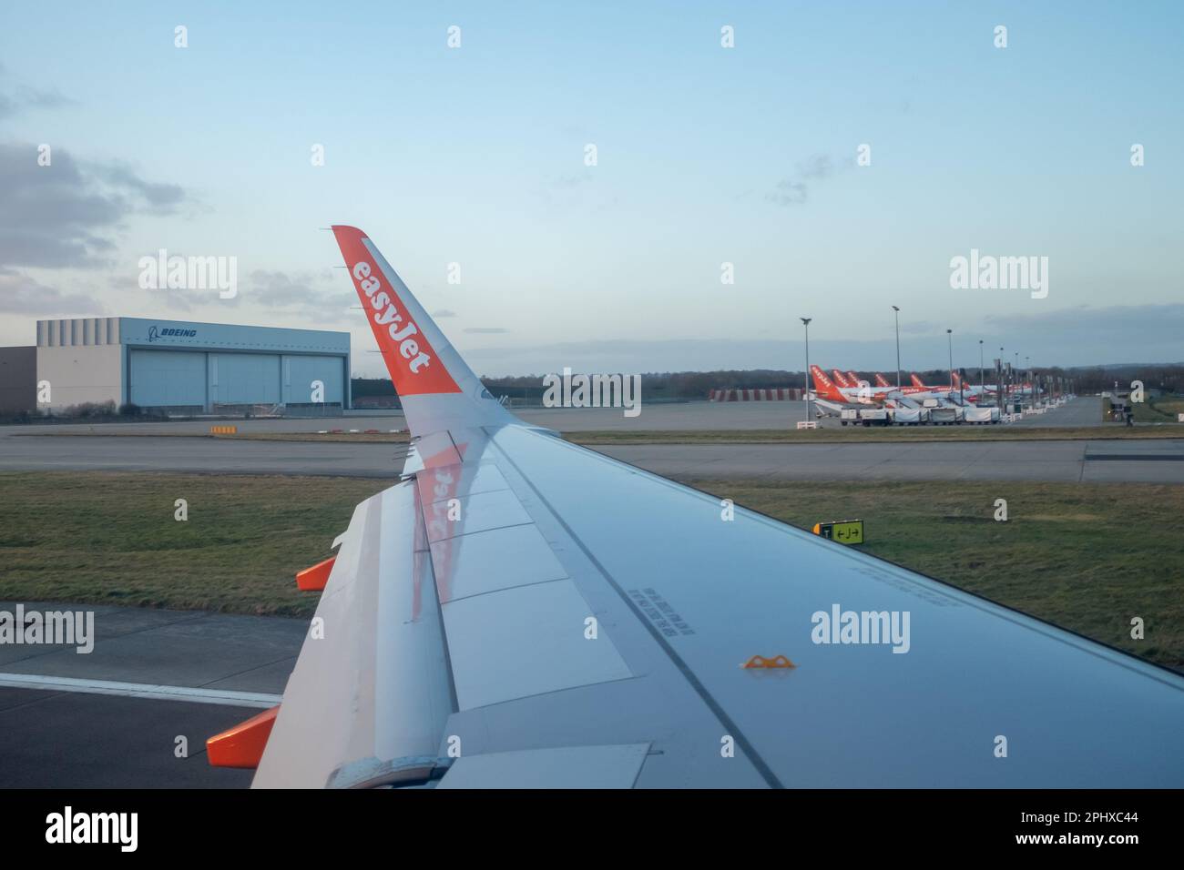 Charles de Gaulle Airport, France:  January 2023:  View of Easy wing on flight from charles de gaulle Stock Photo