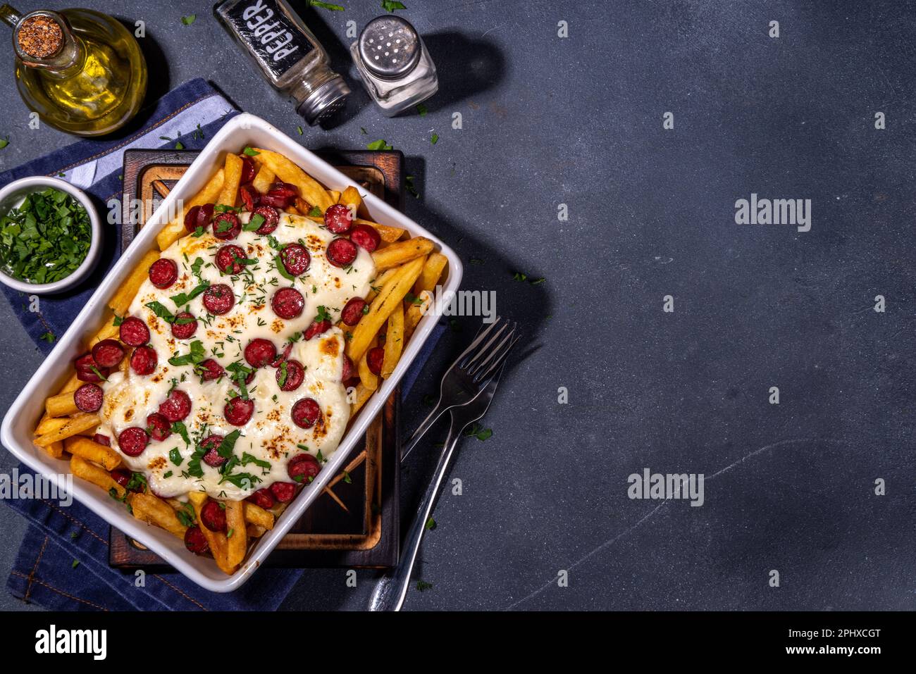 Pizza loaded french fries. Homemade Pepperoni and Cheese Pizza French