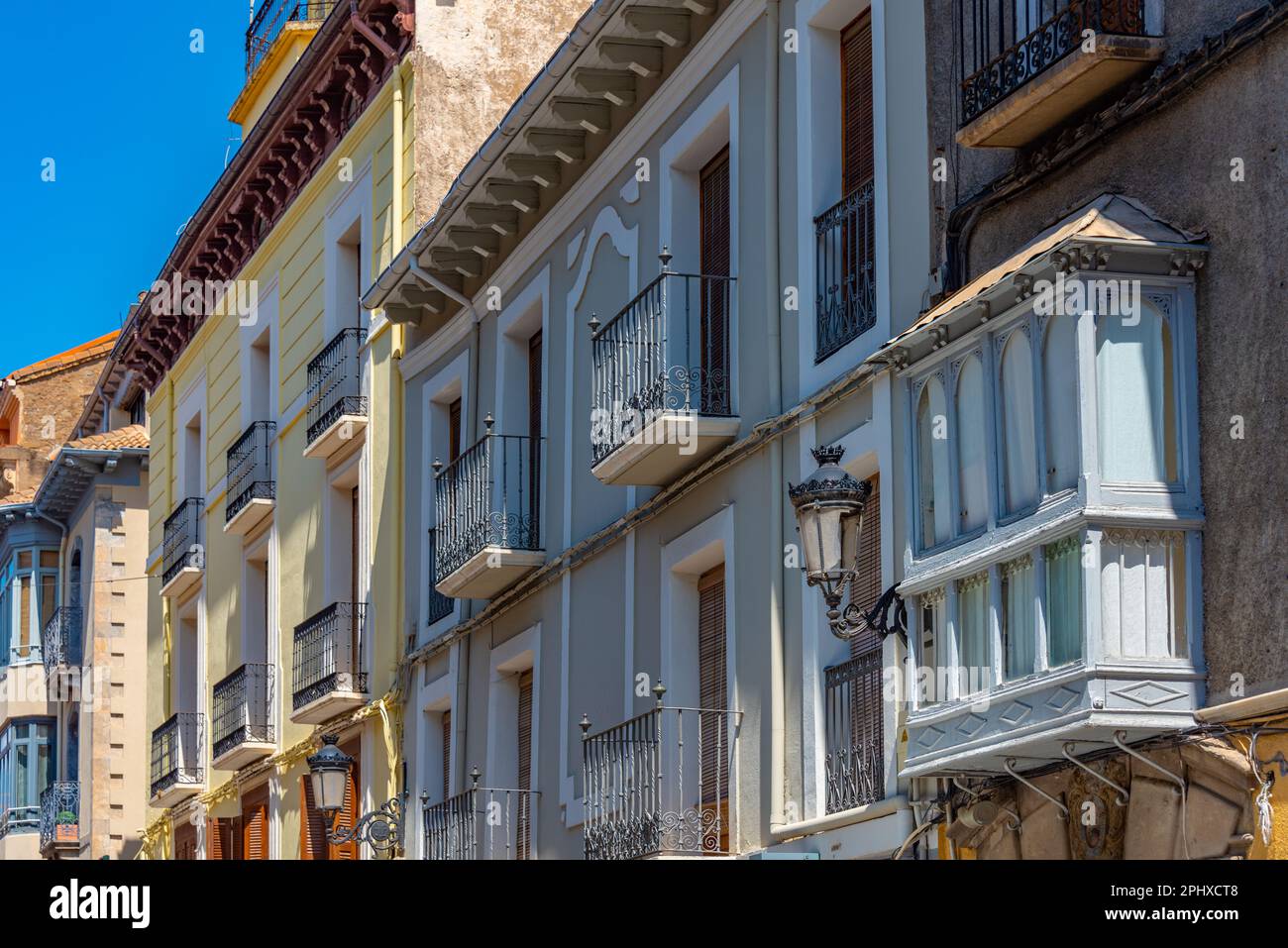Colorful facades of houses in Spanish town Jaca Stock Photo Alamy