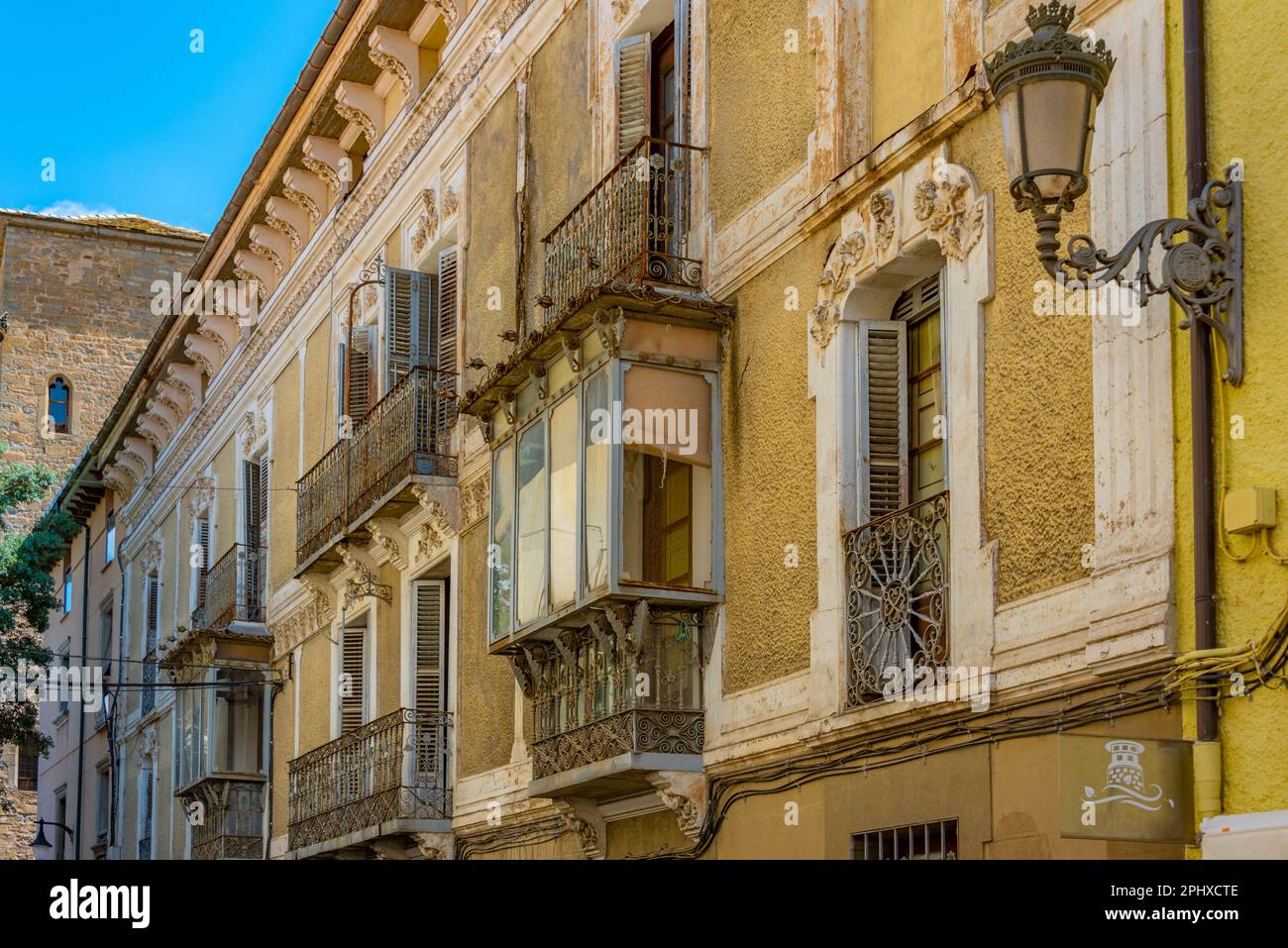 Colorful facades of houses in Spanish town Jaca Stock Photo Alamy
