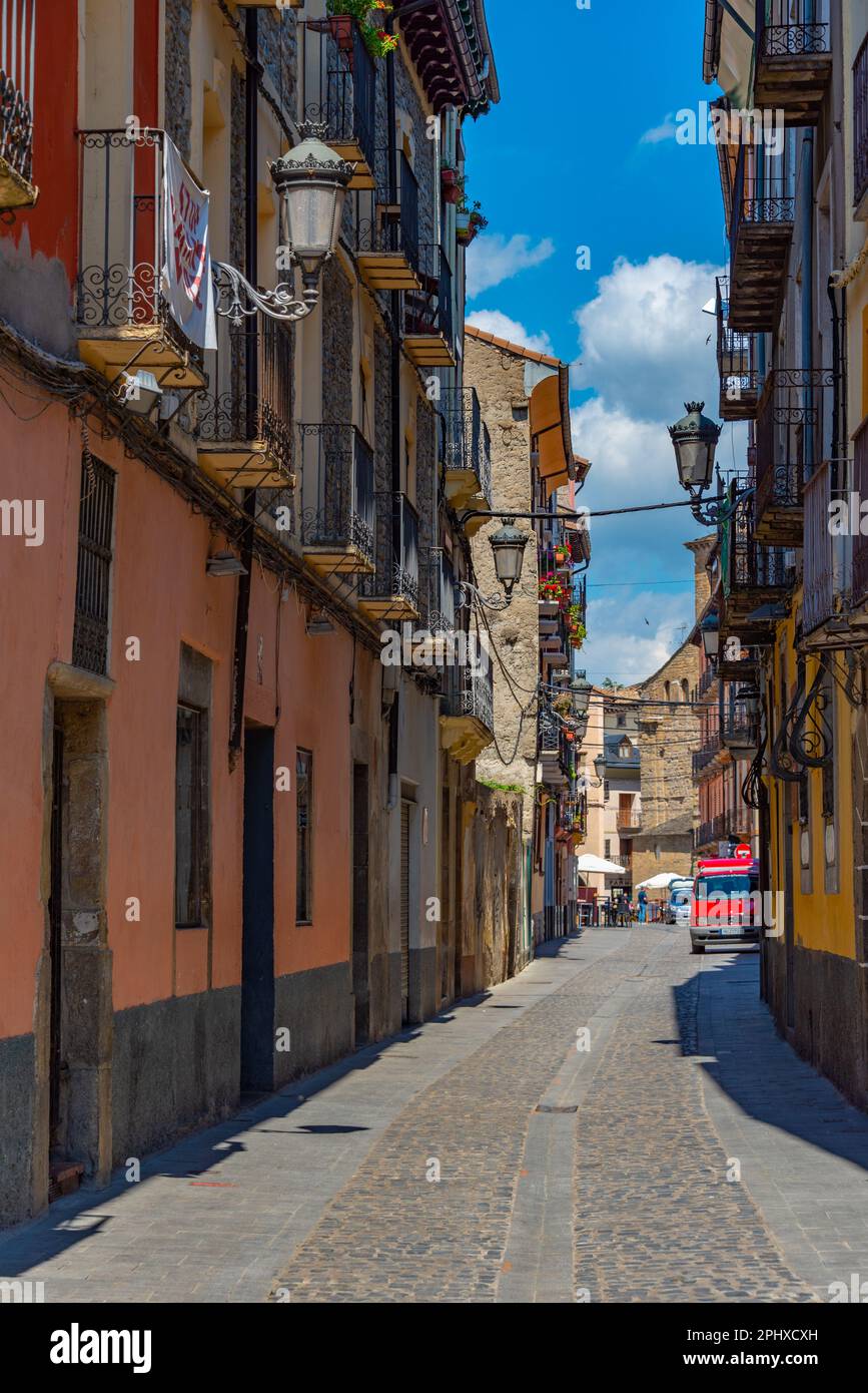 Colorful facades of houses in Spanish town Jaca Stock Photo Alamy