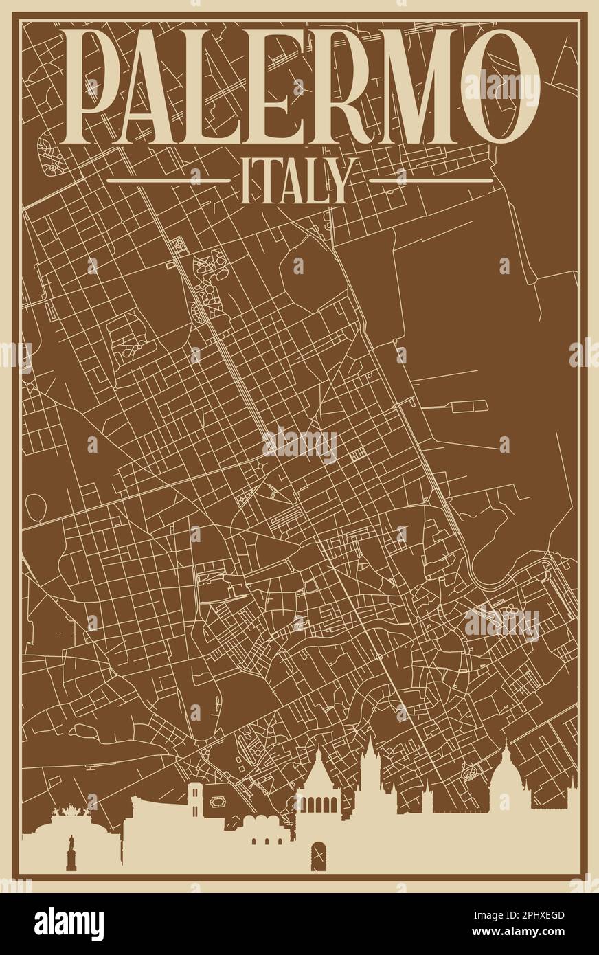 Road network poster of the downtown PALERMO, ITALY Stock Vector
