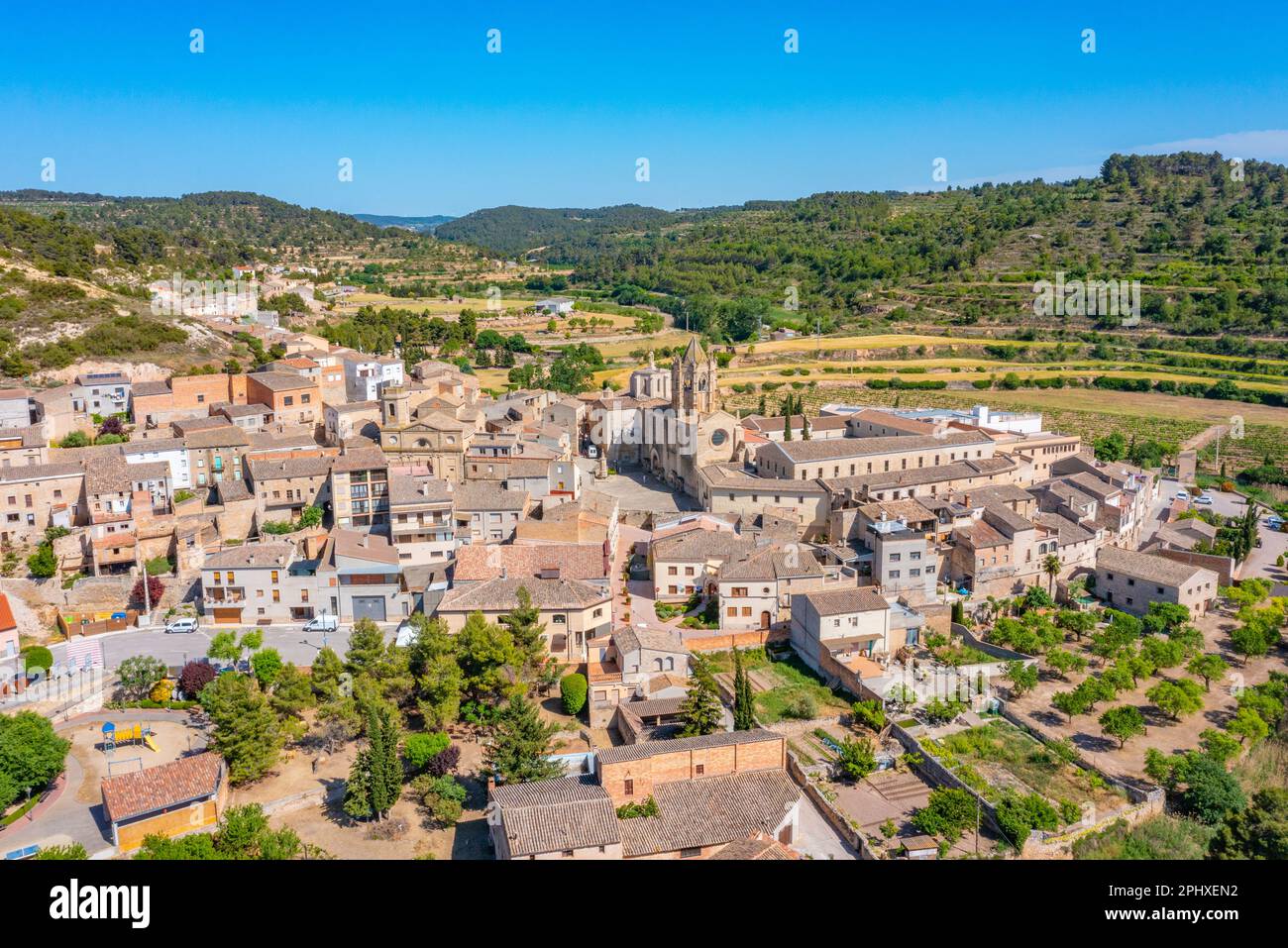 Aerial view of Vallbona de les Monges, Spain. Stock Photo