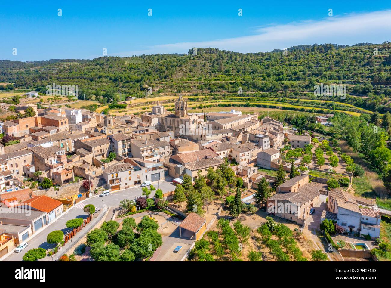 Aerial view of Vallbona de les Monges, Spain. Stock Photo